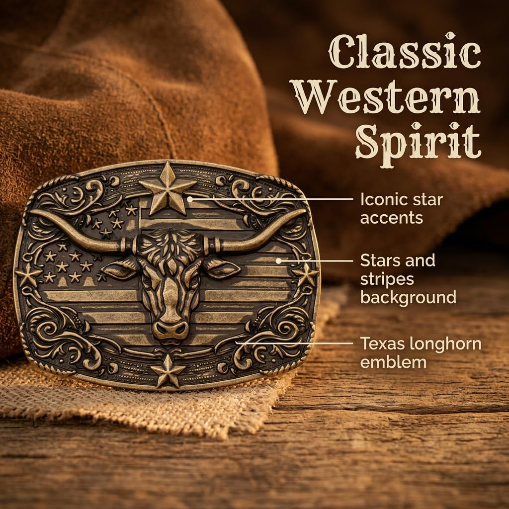 Western Cowboy Belt Buckle for Men, Cowgirl Longhorn Bull Belts Buckles Texas Rodeo Horse Rider for Women, Hebillas Vaqueras Para Hombre Belt Buckle