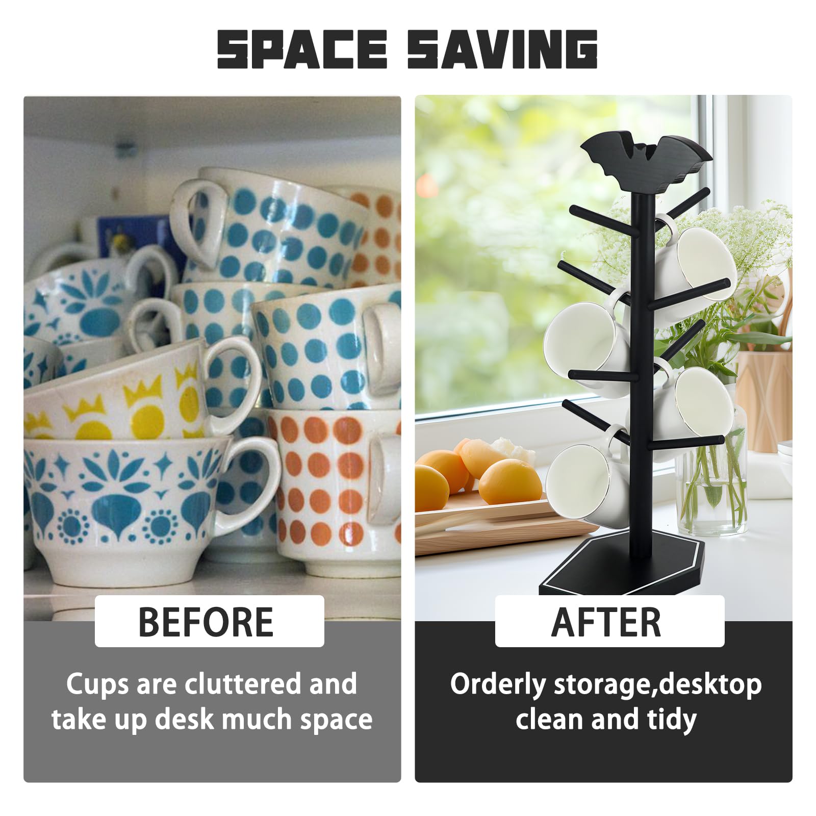 Gothic Bat Mug Holder Tree – 8-Hook Coffee Cup Rack With Coffin Base, Halloween Kitchen Decor - View #10