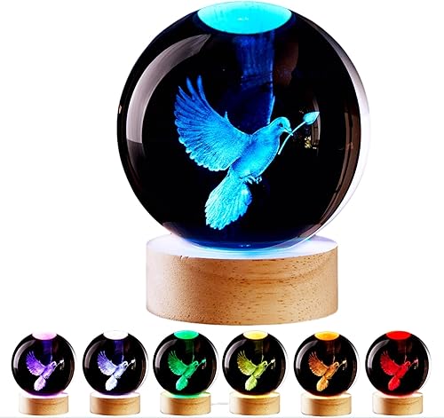 Miniatura 21 de Lámpara de bola de cristal de elefante, 3.15 pulgadas, luz nocturna con base LED de madera, bola de vidrio con USB, control remoto, cambio de 16