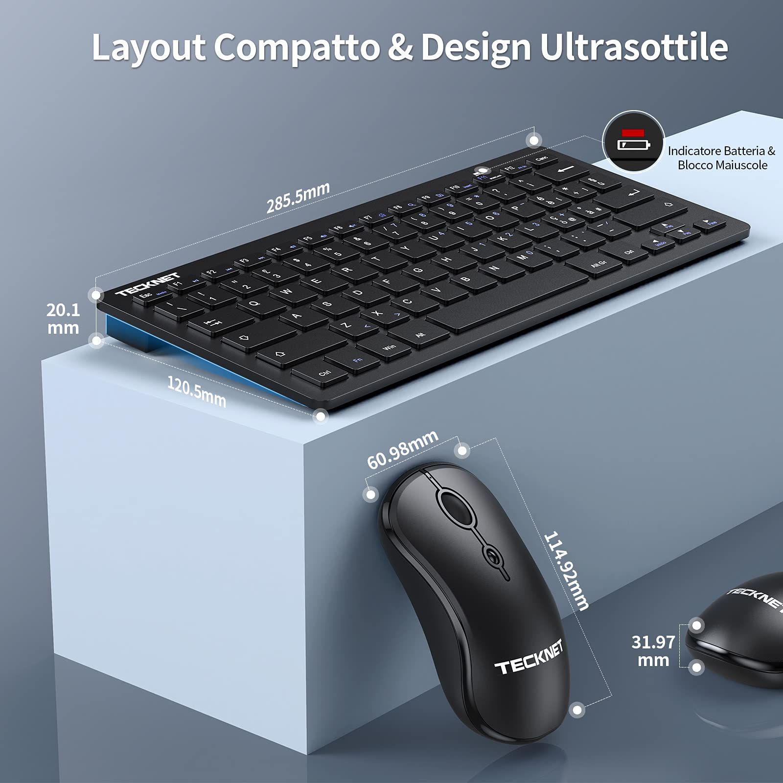 TECKNET Ensemble Clavier et Souris sans Fil, QWERTY Italienne