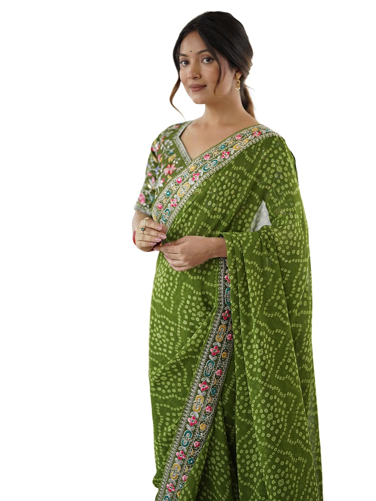 satrani Women's Georgeet Bandhani Printed Saree with Unstitched Blouse Piece-picture-17