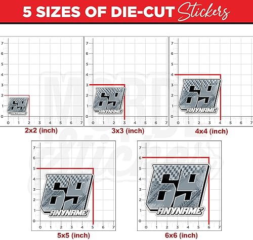 Miniatura 38 de Calcomanías personalizadas con números de carreras, calcomanías de vinilo troqueladas para casco duro, laptop, botella de agua, teléfono, Número