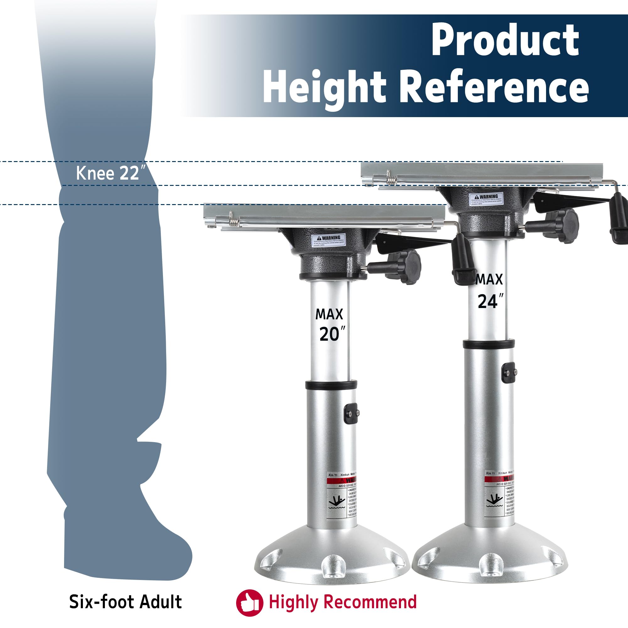 Condition photo showing New/Like New for gas lift extra-tall boat seat pedestal with slide mount, aluminum adjustable height from 17" to 24" ideal for over 6'1" tall users,air-powered power-rise pneumatic lifting seat pedestal base