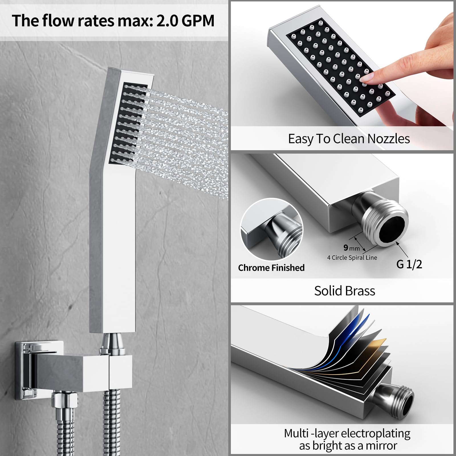 Rainsworth Set Doccia Incasso Cromo, Sistema Doccia Completo con Miscelatore, Kit Doccia con Soffione Doccia a Pioggia 30 * 30cm, Soffione Doccia, Miscelatore da incasso per doccia Corpo in ottone