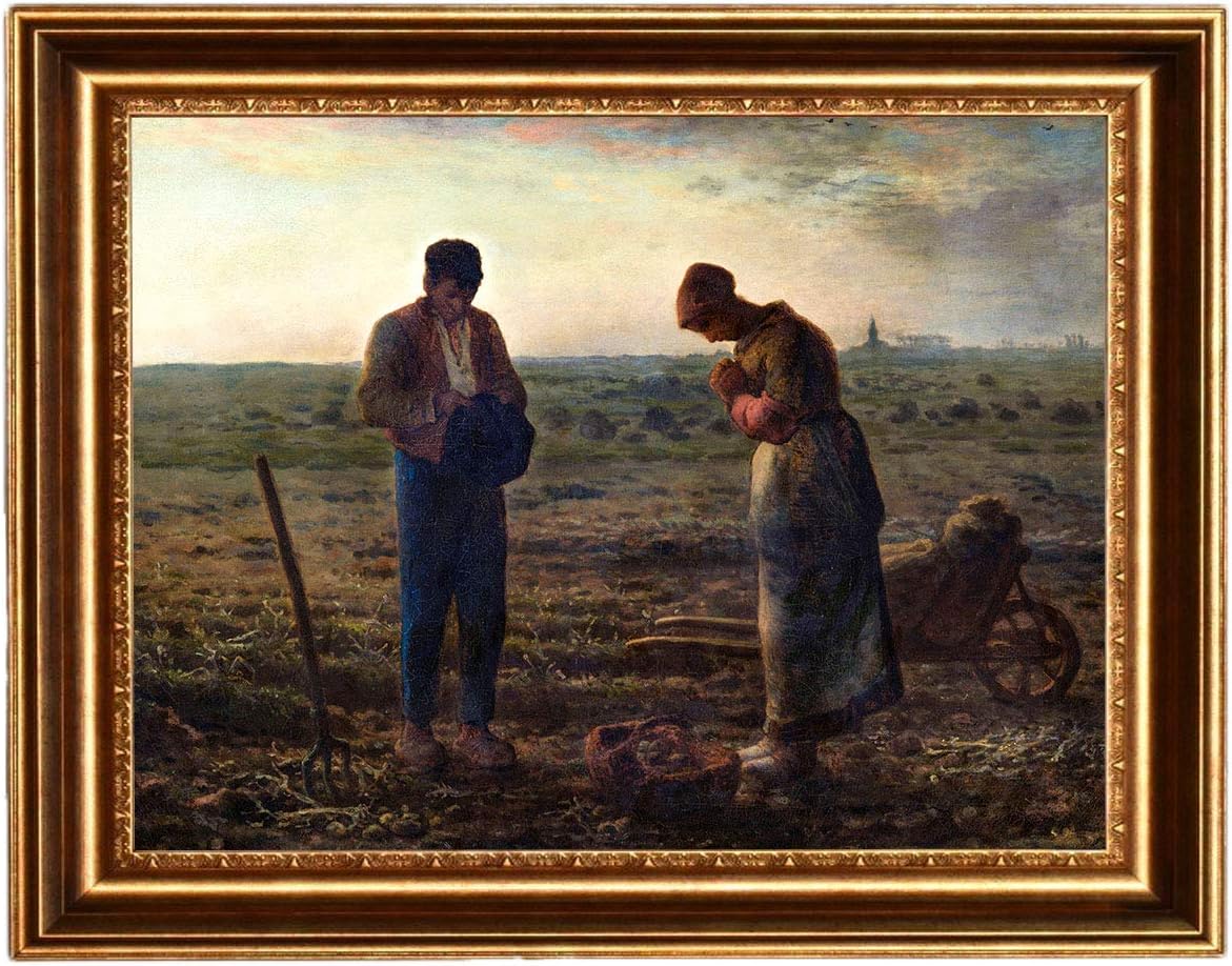 ELITEART-The Angelus by French painter Jean-François Millet Oil Painting Reproduction Giclee Wall Art Canvas Prints-Framed (16x20, Framed(sf801)) 16x20 Framed(sf801)