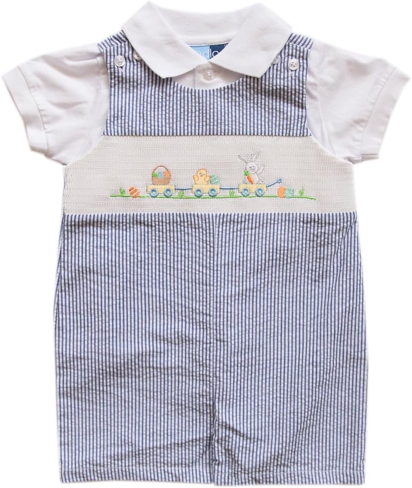 Good LadNewborn/Infant Boys Two Piece Smocked Shortall Set with Bunny Theme