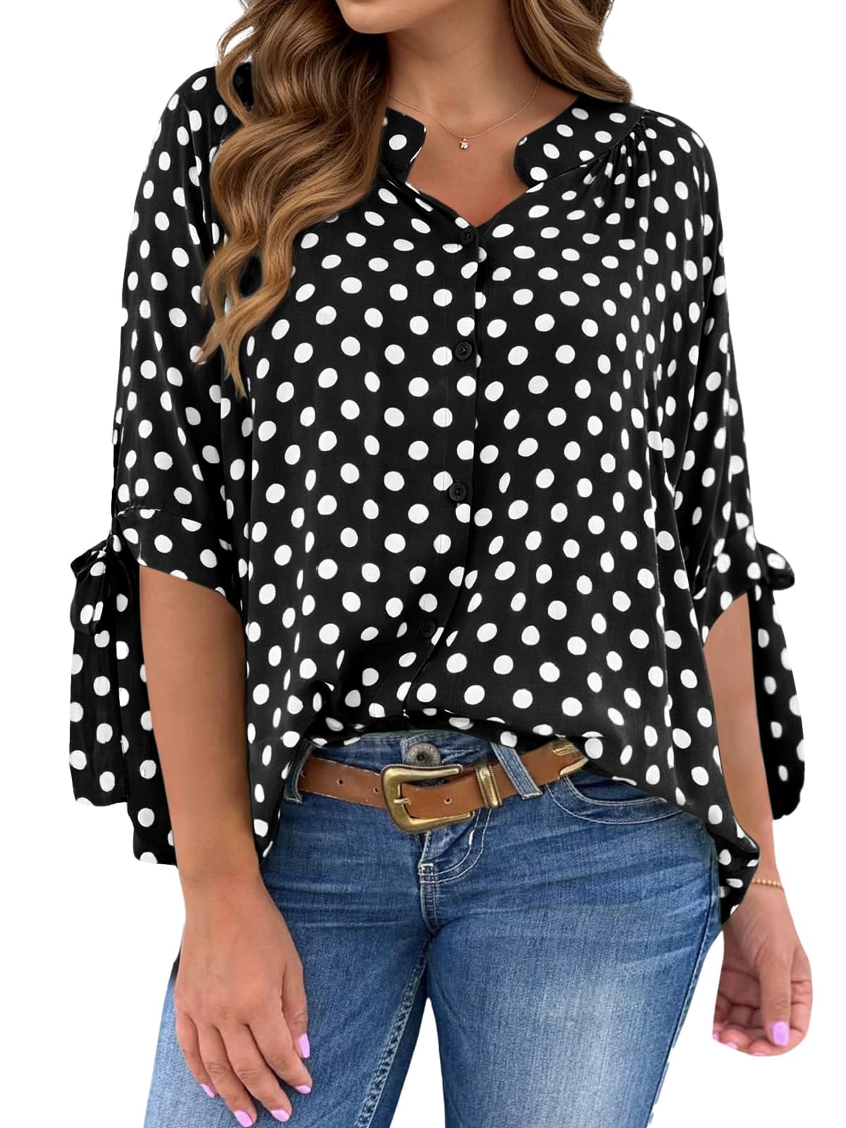 Cicy Bell Camicia da donna a pois con scollo a V
