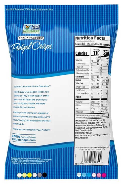 Pretzel Crisps Original Chips, 3 Ounce -- 8 per case.