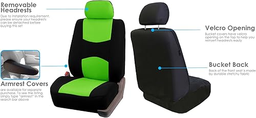 Miniatura 4 de Fundas de asientos para auto de tela lisa y almohadillas para cinturón y volante, diseño universal FH-FB050102 y FH2033, Verde