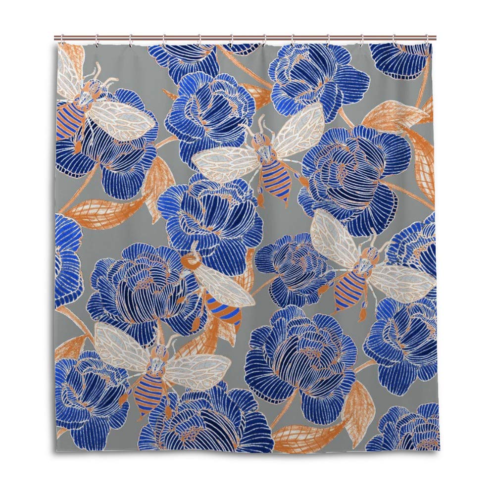 Rideau de douche 66x72 motif floral imperméable pour baignoire