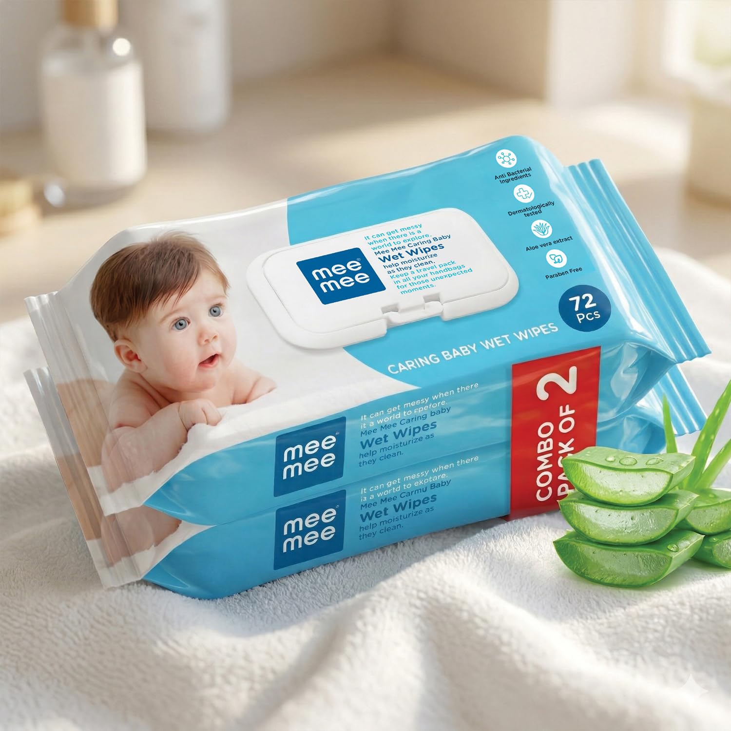 Mee Mee Soft Gentle Baby Wet Wipes (72 Wipes) Pack of 2 | Infused with Aloe Vera and Vitamin E | Paraben & Sulfate Free | Cleansing Wipes | Wipes Combo for Babies-picture-24