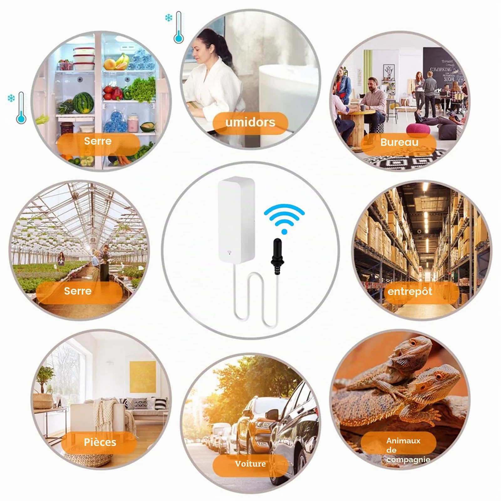 Thermomètre Hygromètre Smart avec Sonde, Jauge de Température et d’Humidité pour Aquarium WiFi avec Surveillance à Distance via App, Capteur de Thermomètre pour Réfrigérateur, Compatible Alexa. 4PCS