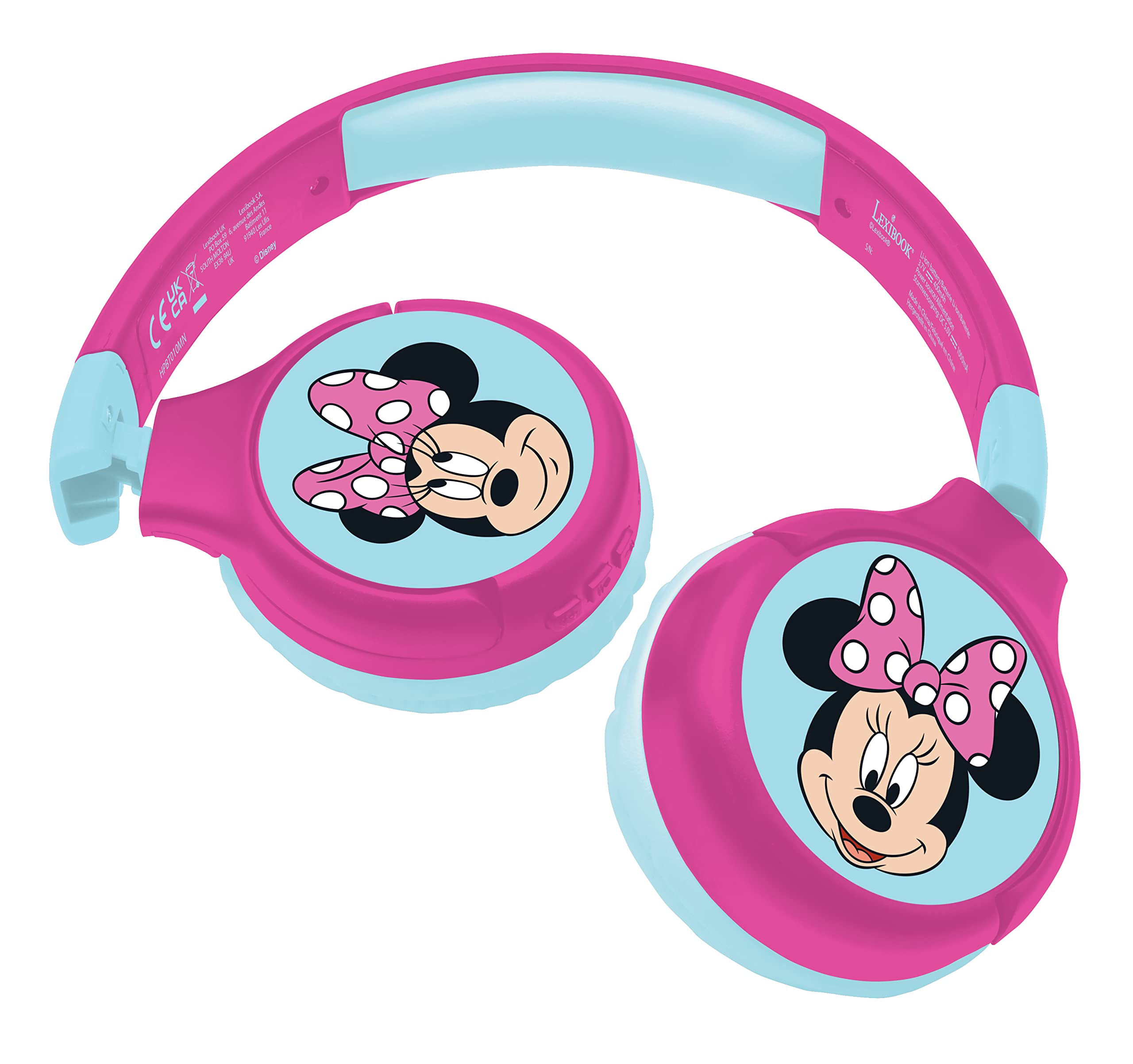 LEXIBOOK Minnie, 2-in-1 Bluetooth Headphones for Kids, Stereo, Wireless, Wired, Kids safe, Foldable, Adjustable, pink/blue, HPBT010MN