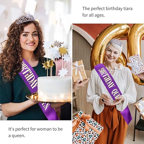 Miniatura 5 de CIEHER Corona de cumpleaños, banda de cumpleaños y tiara de diamantes de imitación