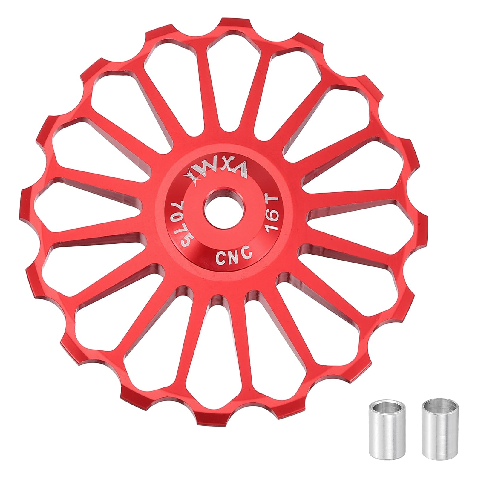 sourcing map 1 Set Bicycle Rear Derailleur Pulley 16T Ceramic Bearing Wheel Aluminum Alloy Guide Roller Wheels for 8/9/10/11 Speed Transmission System Road Bike Mountain Bike MTB BMX, Red