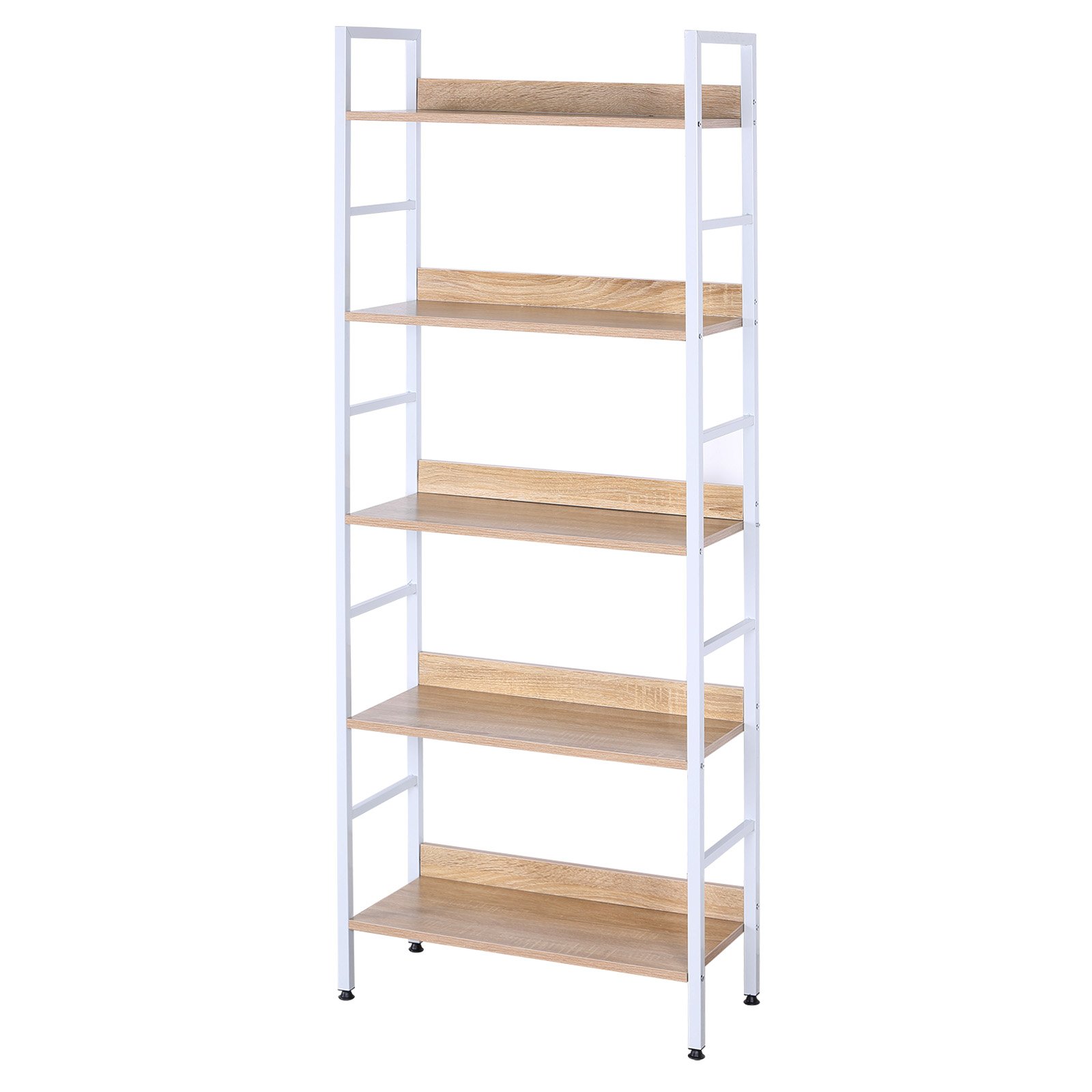 eSituro Estante para Piso de Metal Estante de Cocina Estante de Almacenamiento de Organizador Multifuncional para Libros Plantas con 5 Estantes Metal + MDF 60x27,5x160CM SSTR0023