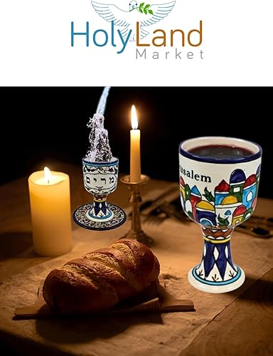 Miniatura 5 de Holy Land Market Copa de vino de cerámica armenia - Murallas y vistas de la ciudad de Jerusalén, diseño de cerámica medieval, grande de 6.5 pulgadas