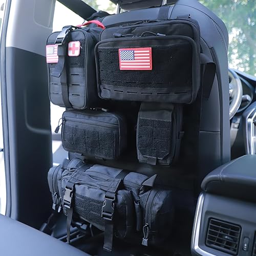 Miniatura 68 de Organizador táctico universal para respaldo de asiento, bolsa de almacenamiento con 5 bolsas Molle desmontables para todos los vehículos como Jeep