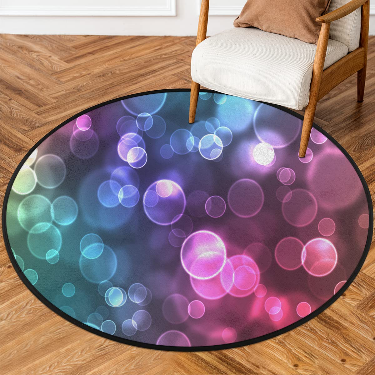 SEEKJOYS Alfombra redonda de 3 pies con diseño de arco iris y lunares, lavable a máquina, antideslizante, suave, para sala de estar, sofá, habitación de los niños, decoración de guardería