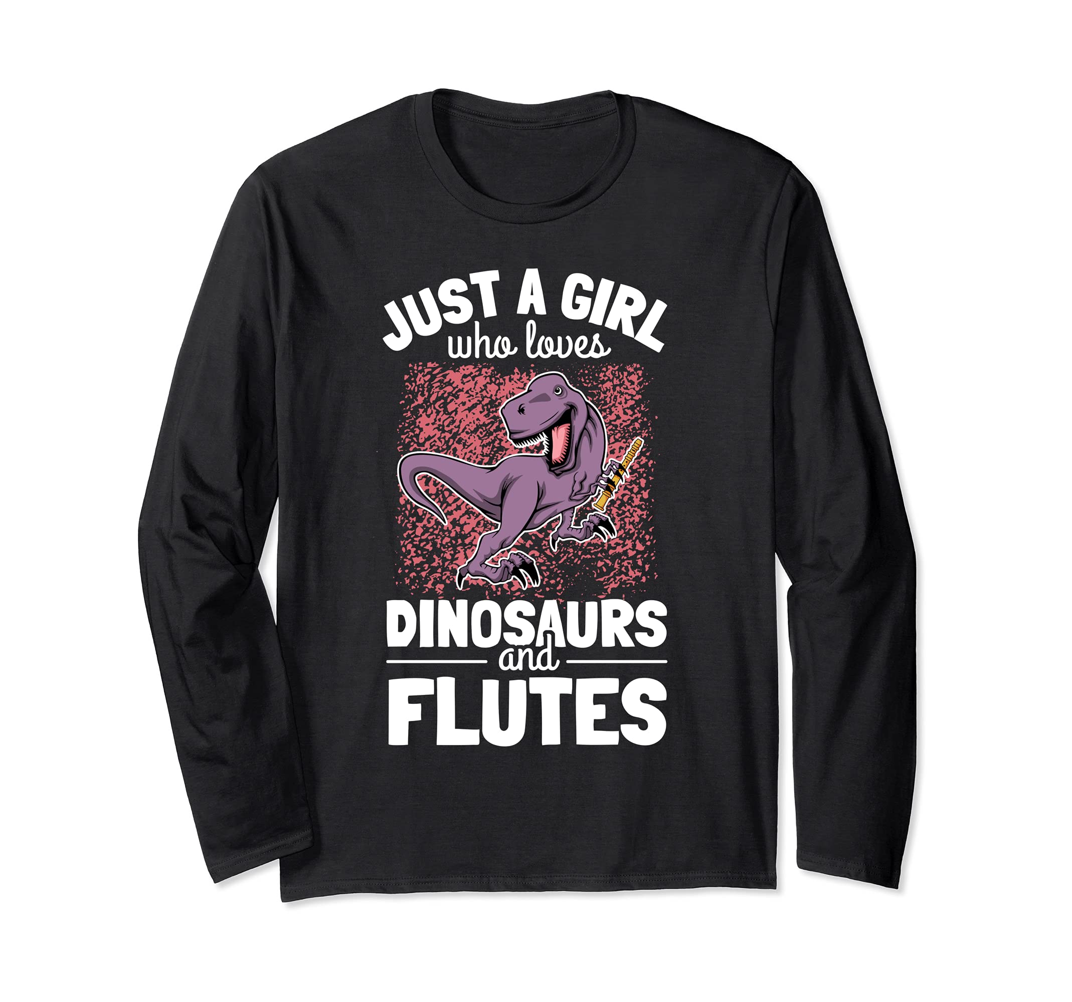 Girl Flute Player Saying Woman Flutist I Dinosaurs Flutes Long Sleeve T-Shirt, Black