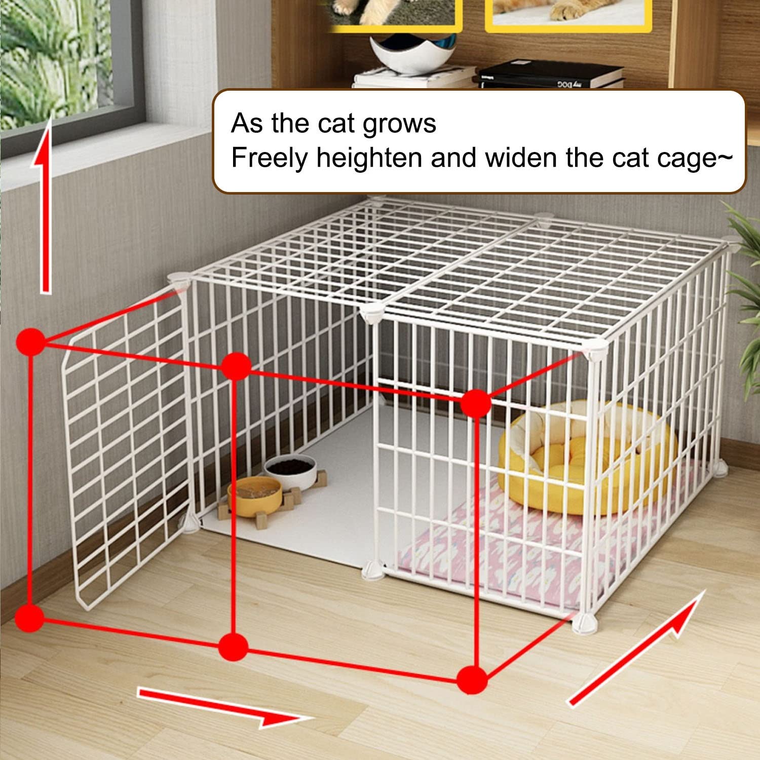 DIY-Katzenlaufstall für den Innenbereich, 3-stöckiger großer Katzenkäfig, Katzengehege, Lückenverschlüsselung, Katzennapf + Katzentoilette + Katzenstreuschaufel + Kletterleiter + Katzenstreu