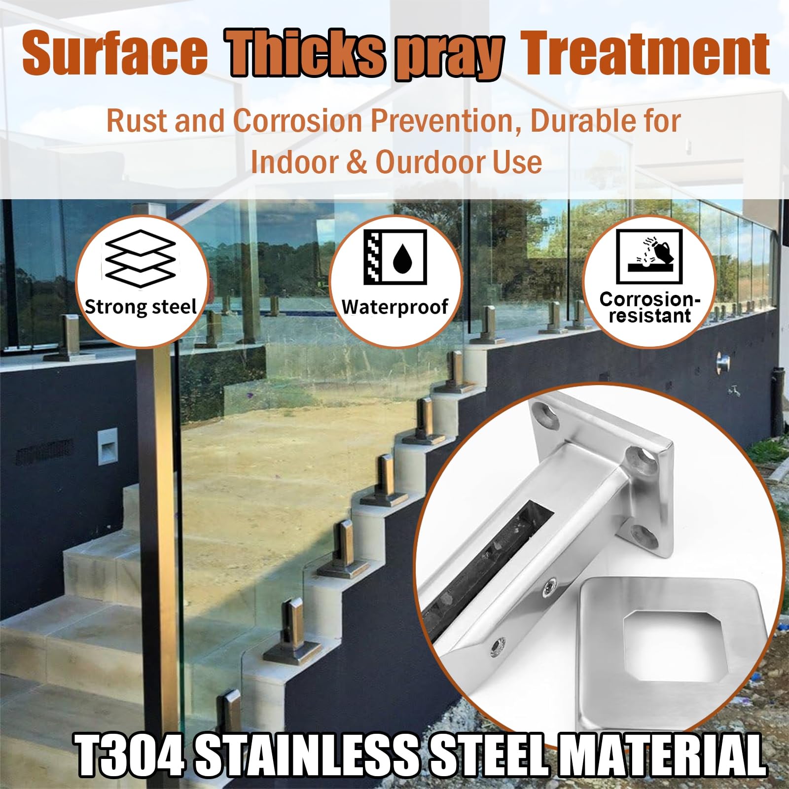 Uchwyt do balustrady szklanej, wytrzymały kwadratowy nosek ze stali nierdzewnej 304 10-15 mm, do ogrodzenia basenu, balkonu, schodów i podwórza, srebrny, zestaw 2 szt. (20 szt