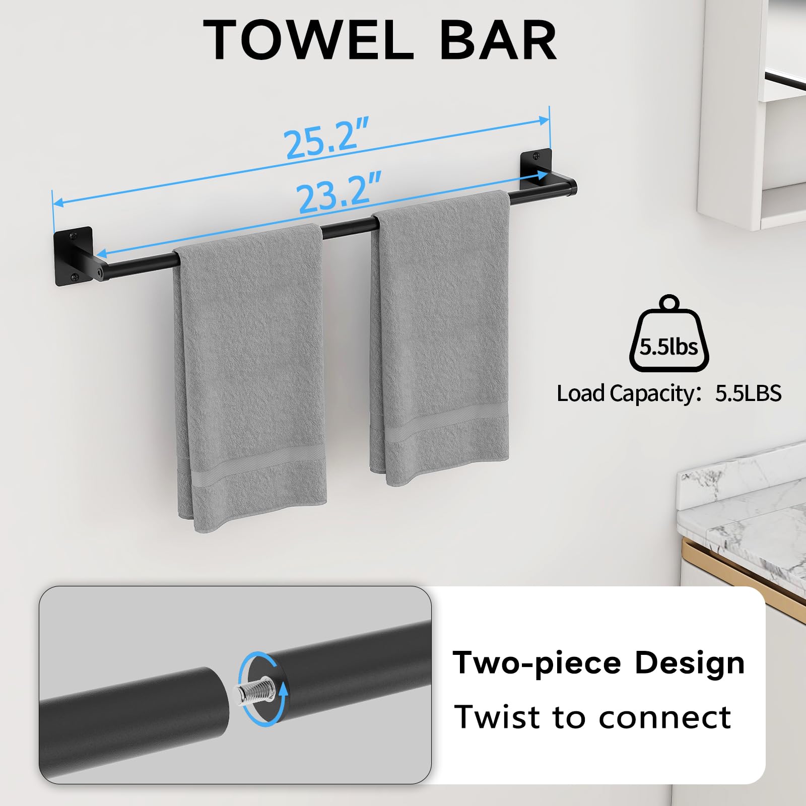 KLJKPA Black Bathroom Accessories Set - 10 Piece -2