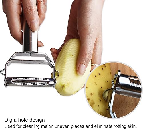 Miniatura 4 de Sunkuka Julienne Peeler Cortador de acero inoxidable con cepillo de limpieza Pro para zanahoria, patata, melón, artilugio, verduras, frutas