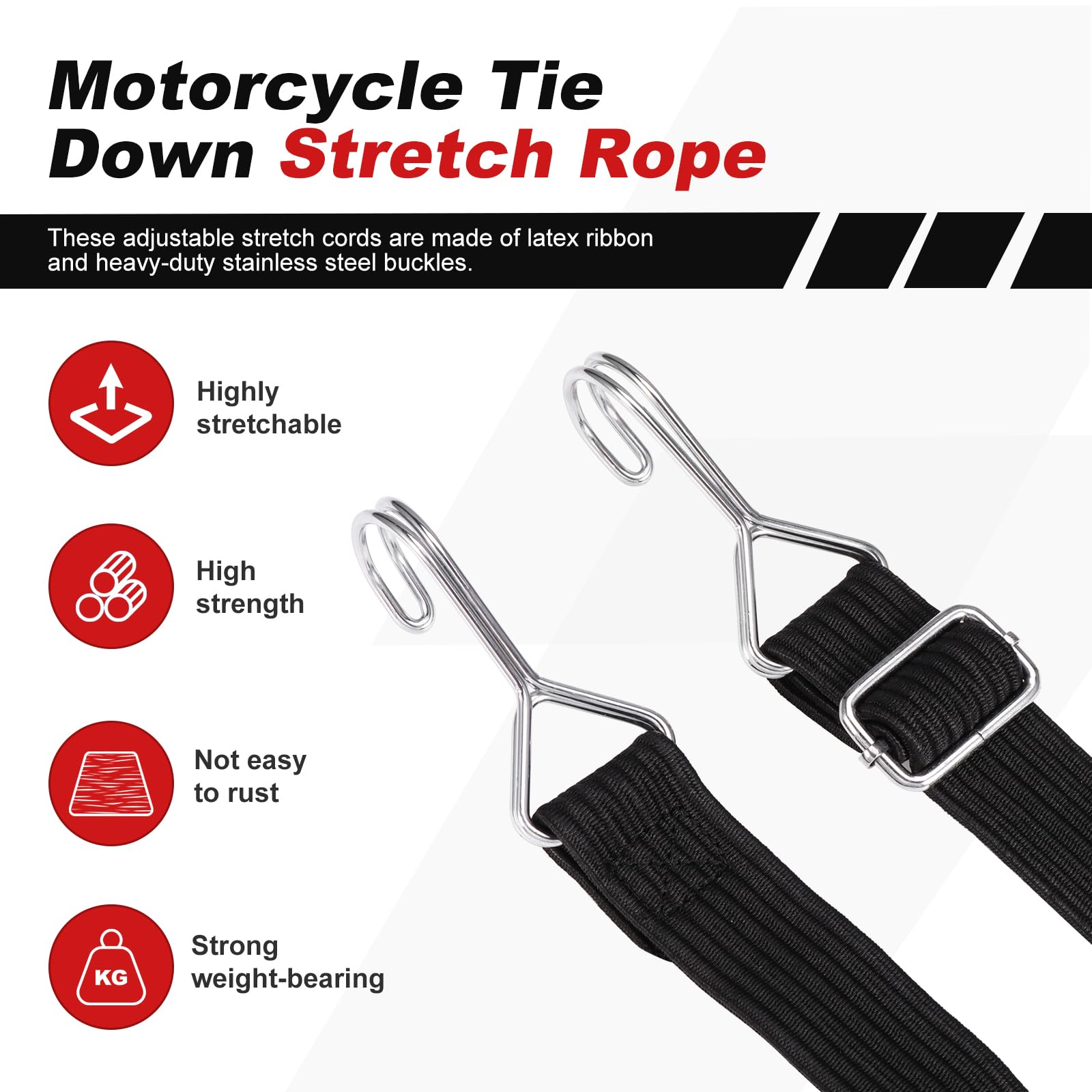 Coptiner 2 PCS Adjustable Bungee Cords with Hooks Heavy Duty Rubber Elastic Straps Long Flat Bungee Hooks Cords for Bike Luggage Rack Tarp Camping Tent Car Roof Rack Fixings - Image 3