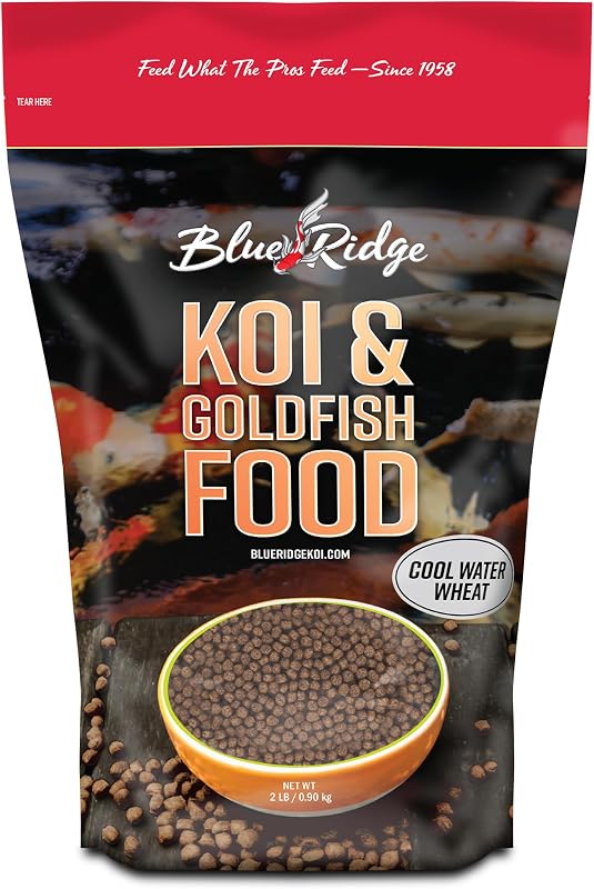 Ração para Carpas Koi e Peixes Dourados em Água Fria Blue Ridge Cool Water Wheat, Pellets Flutuantes de 0,48 cm, 907 g