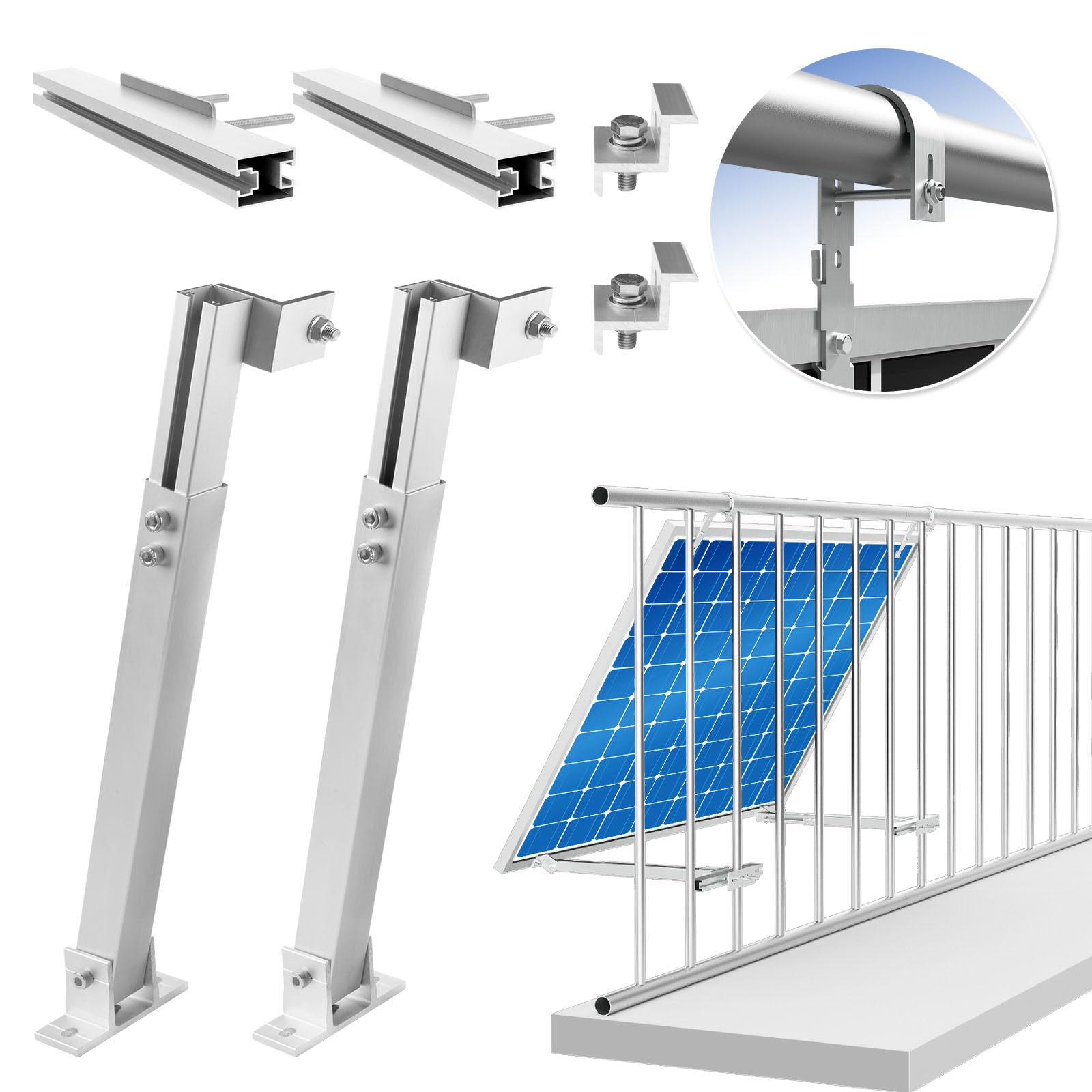 Balkonkraftwerk Halterung Befestigung für 1 Solarmodul, Solarmodul Halterung Balkon Neigungswinke 0° & 15-30°, Wandhalterung Balkonkraftwerk