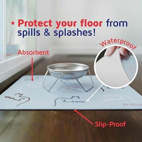 Miniatura 5 de Americat - Tapete de alimentación para gatos para cuencos de comida y agua, lavable a máquina, impermeable, antideslizante y fabricado en Estados