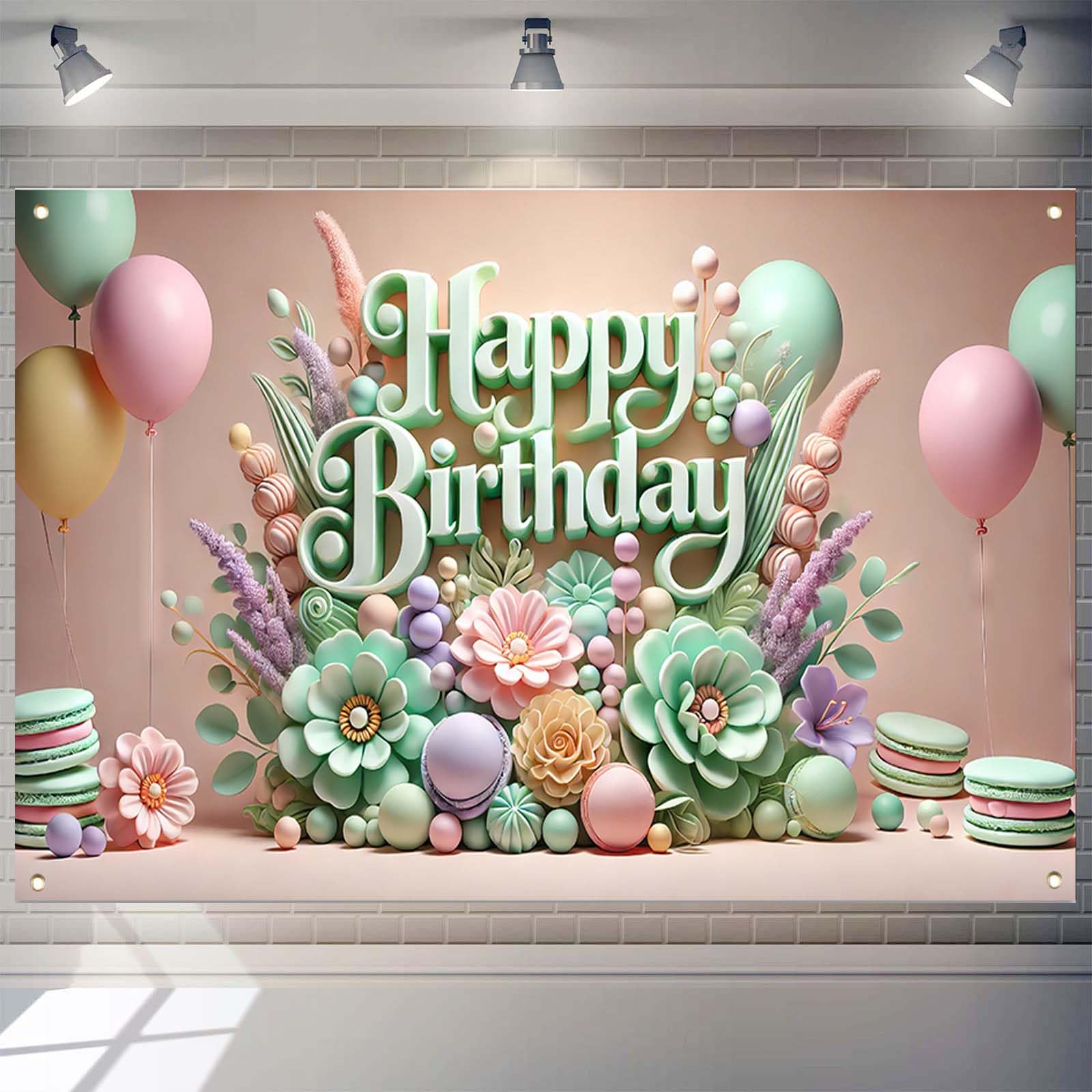 Ucsorve Happy Birthday Banner for Women - 70.8x43.3 Inch Floral Happy Birthday Backdrop Polyester Spring Party Decorations Reusable Birthday Sign for