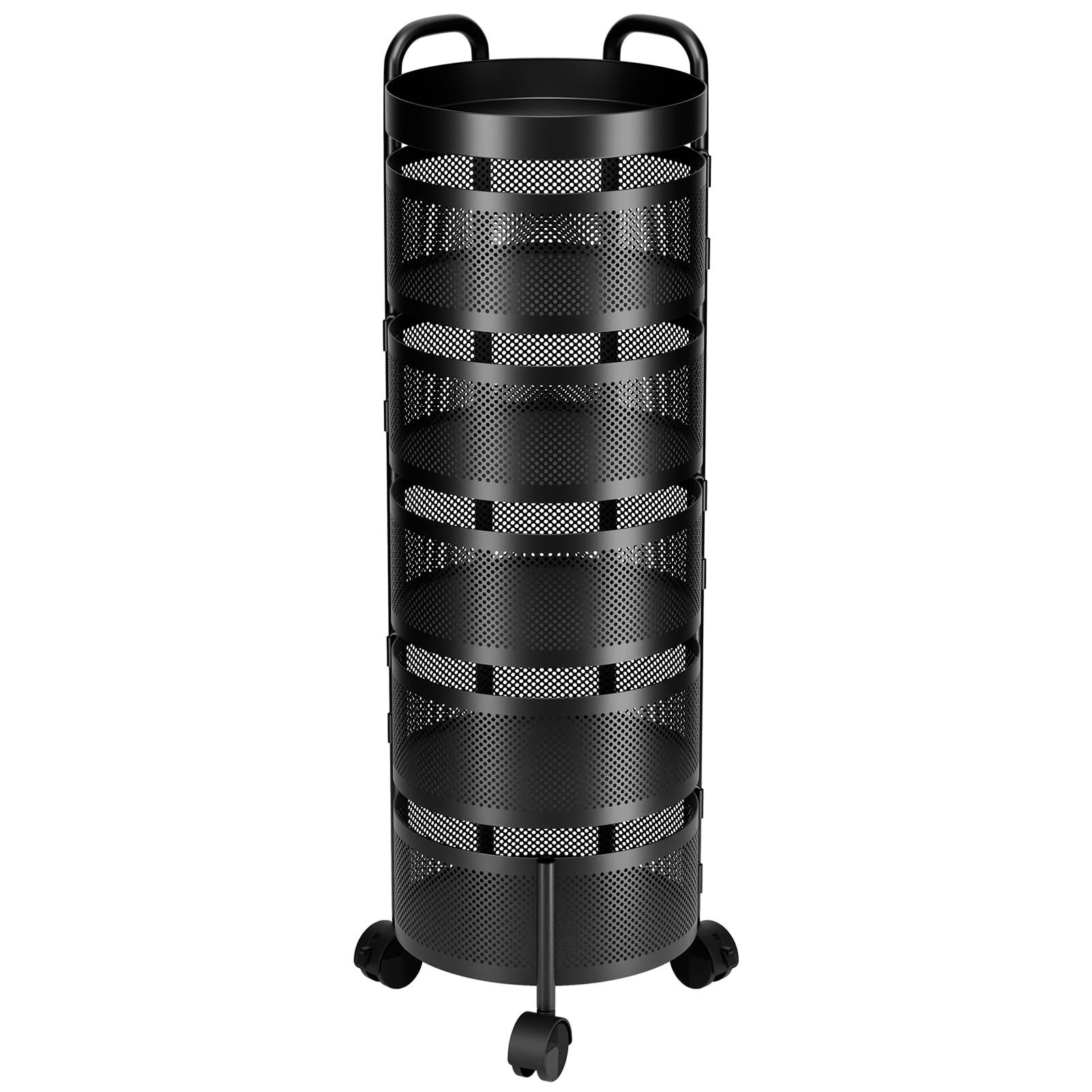 Panier de cuisine rond à 5 étages - Étagère de rangement rotative et mobile en métal pour légumes, fruits et collations - Couleur noire