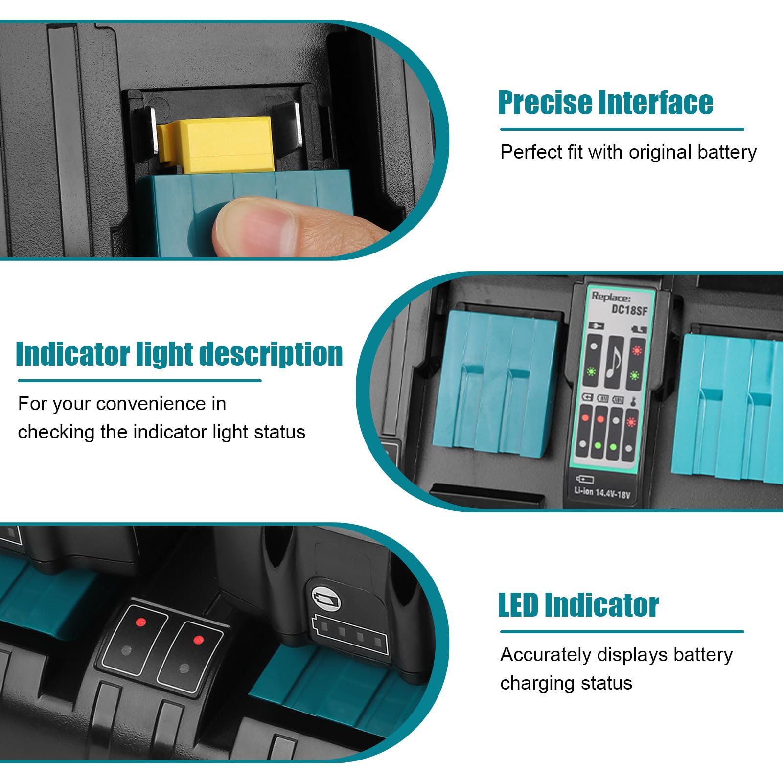 DC18SF 18V 4 Puertos Cargador para Makita 18V Batería | BL1850B BL1850 BL1840 BL1840B BL1830B BL1830 BL1820 BL1825 BL1815