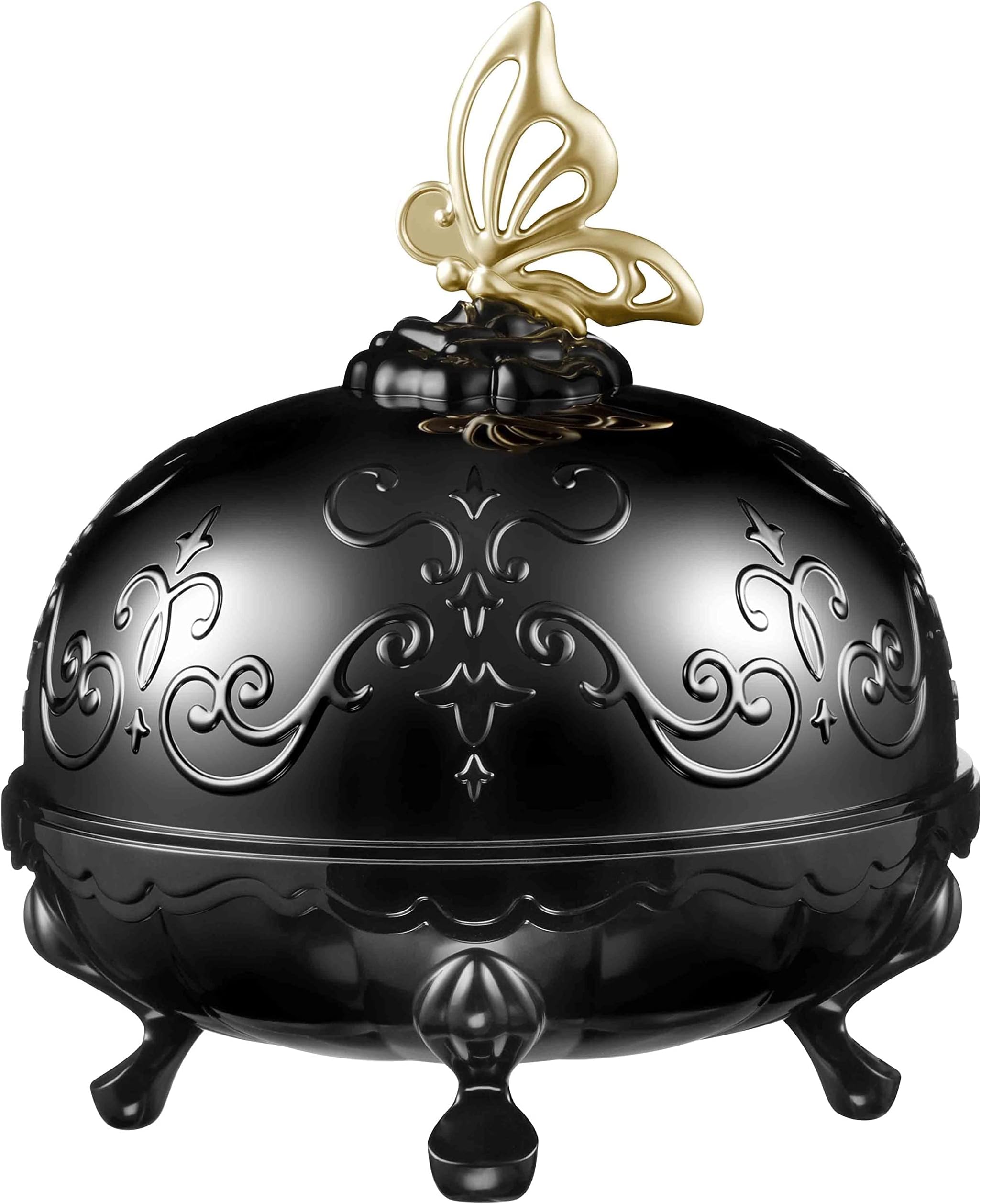 Loose Face Powder Case Only - Refill Sold Separately, Black Vanity Case with Butterfly Motif, Come with Purple Puff