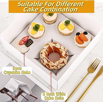 10 Pack Cupcake Boxes, White 5 Hold Cake Box 10 Inch