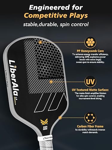 Miniatura 3 de Pickleball Paddles & Set of 2, USAPA Approved Carbon Fiber Pickle Ball Paddle, PP Honeycomb Core, Lightweight & Comfort Grip for Beginners, Pros,