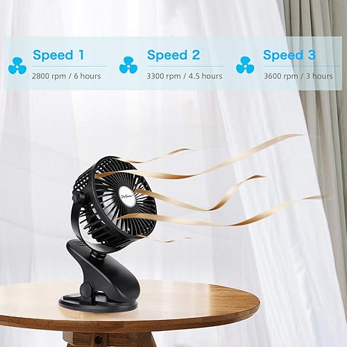 Miniatura 2 de SkyGenius Ventilador de cochecito de bebé con clip con batería (negro)