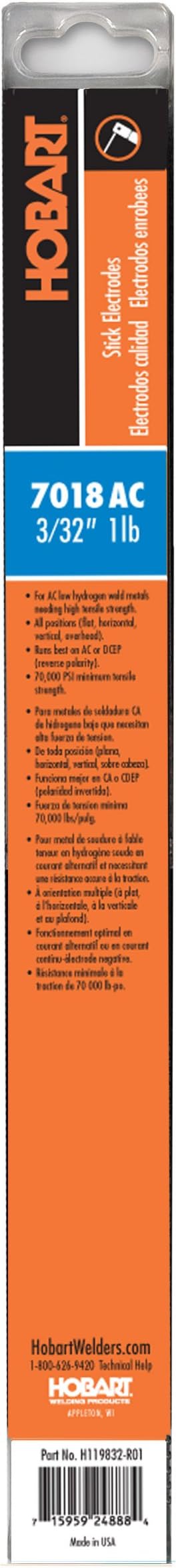 H119832-R01 1-Pound Plastic 7018ac Stick Welding Electrode, 3/32-Inch