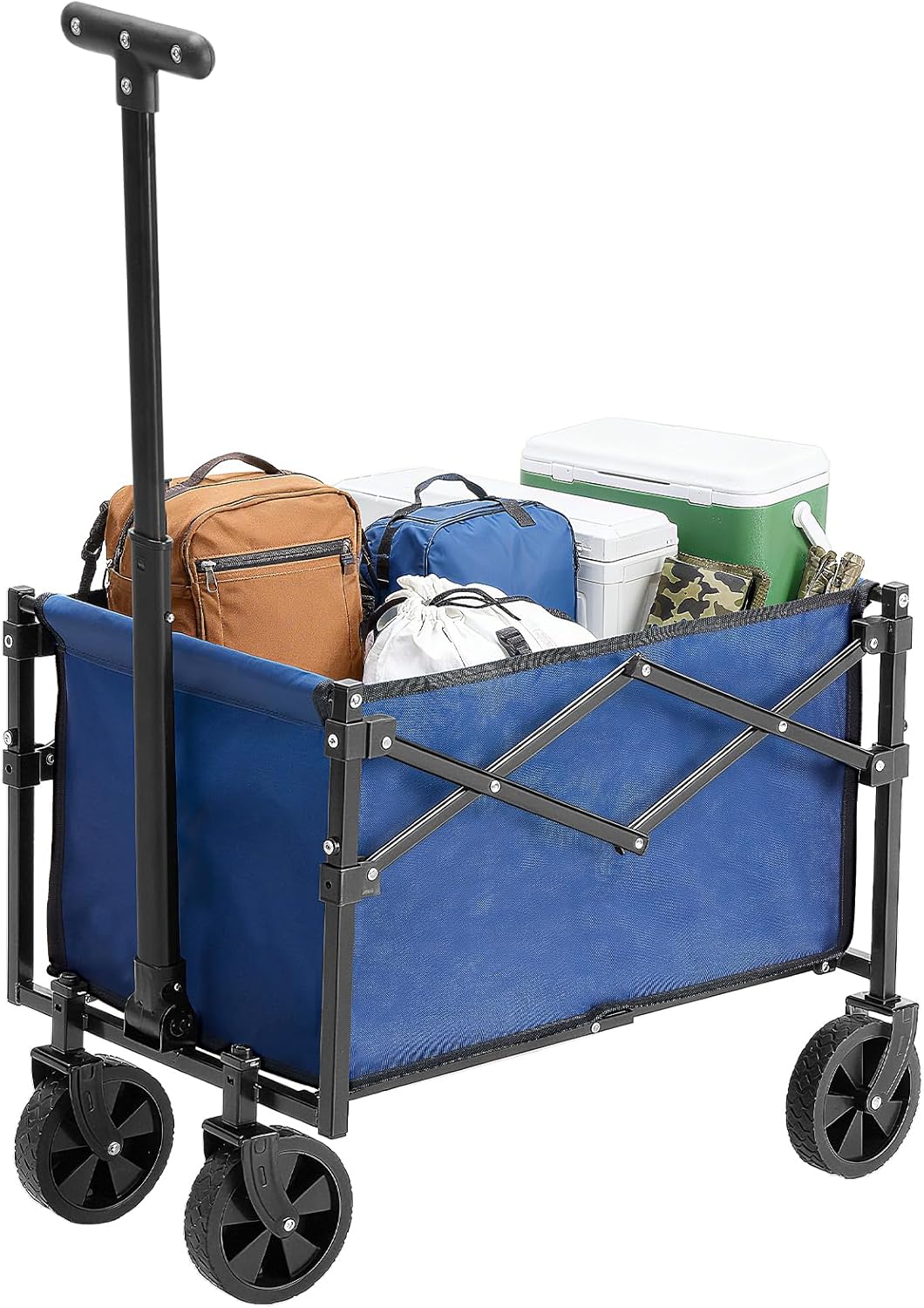 DUMOS Collapsible Wagon with Wheels, 176 lbs Wagons Carts Foldable Wagon Cart with Flexible Handle, Lightweight Portable Folding Utility Grocery Shopping Cart for Grocery Sports Garden Camping