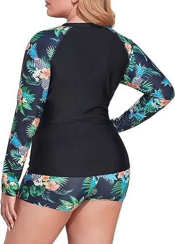 Miniatura 2 de Daci Traje de baño de 2 piezas de manga larga para mujer, talla grande, camiseta de natación UPF 50+ con traje de baño corto para niño