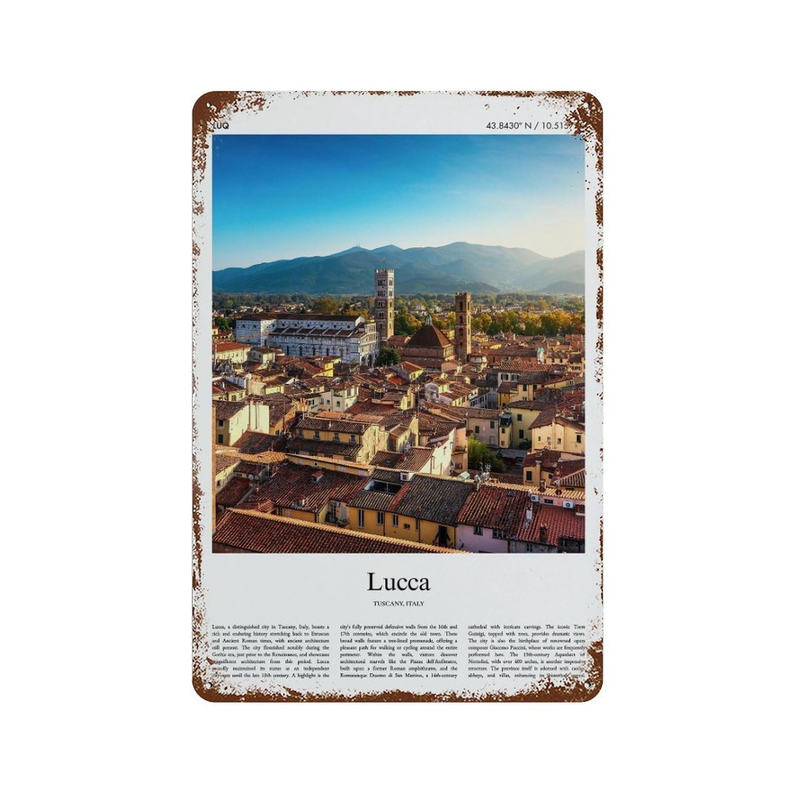 xiaoxiaoshen Lucca Tuscany, Italy City Scenery Wall Decor Art Metal Tin Poster Modern Home Decor Art Home Bar Shop Decorations Vintage Sign 30x20cm