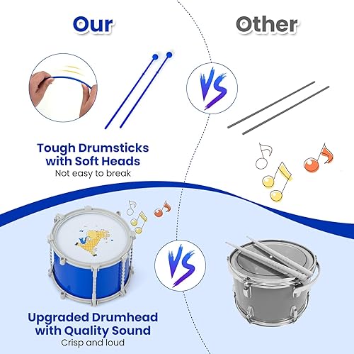 Miniatura 4 de Costzon Juego de batería para niños, kit de batería de jazz con taburete, platillo, baquetas y pedal, 5 tambores educativos de percusión musical,