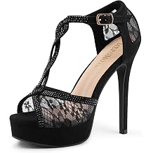 MERUMOTE Peep Toe Platform Stilettos Rhinestone Heels Lace Heels for Women | Sparkly Rhinestone Heels, Glitter Heels, Prom Party Shoes, Evening Shoes