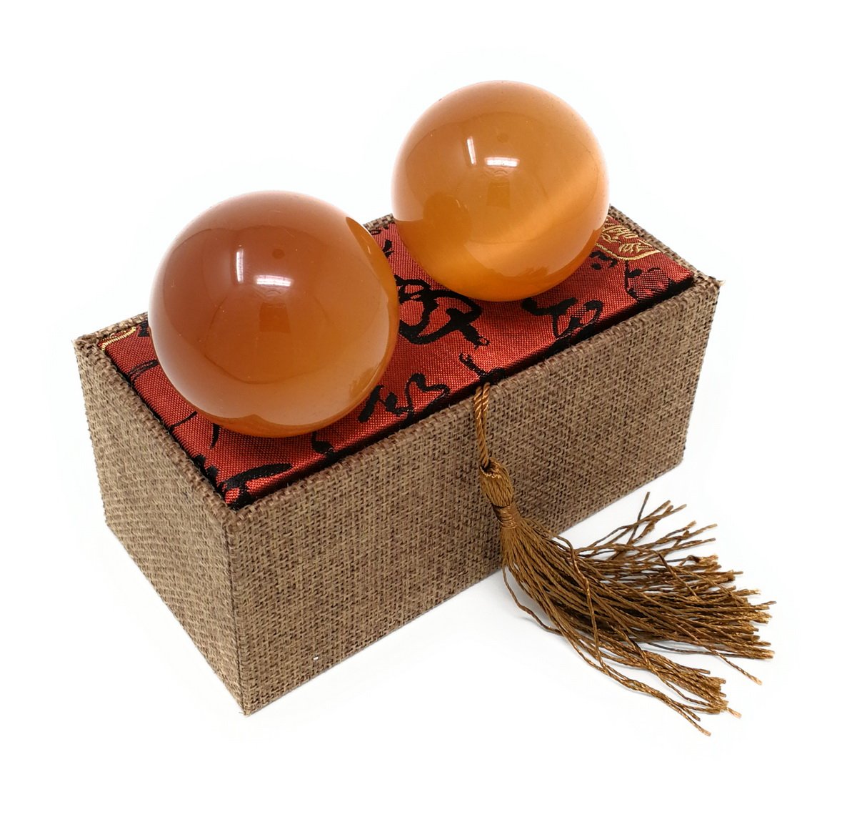 Artificial Tiger Eye Crystal Gemstone Quartz Chinese Health Stress Exercise Baoding Balls (Orange)