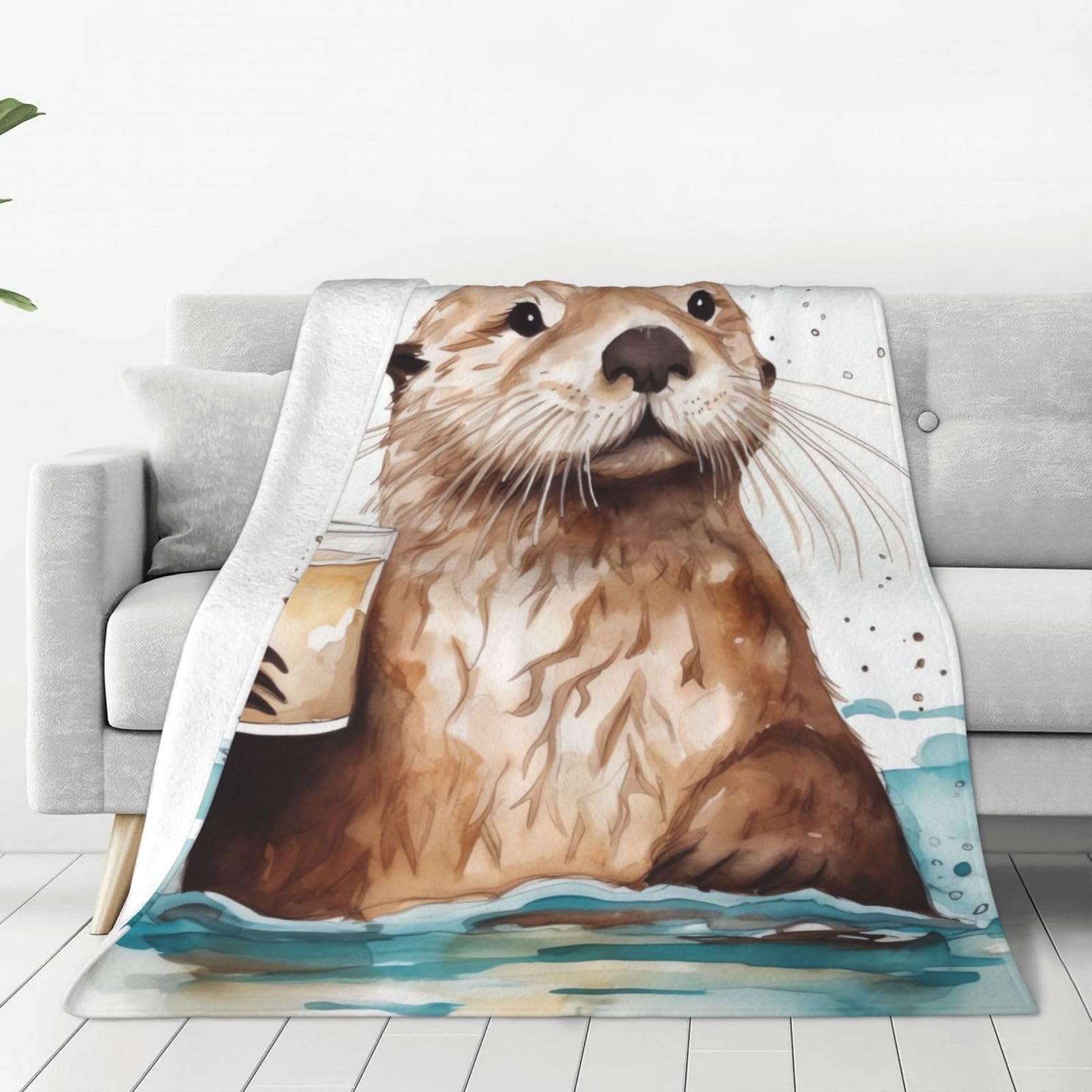 KLOPH Sea Otter Throw Blanket 60"x50" Flannel Fluffy Warm Blanket for Couch, Reversible Plush Blankets for Bed, Comfy Fuzzy Blanket for Sofa, Plush Lightweight-Blankets for All Season