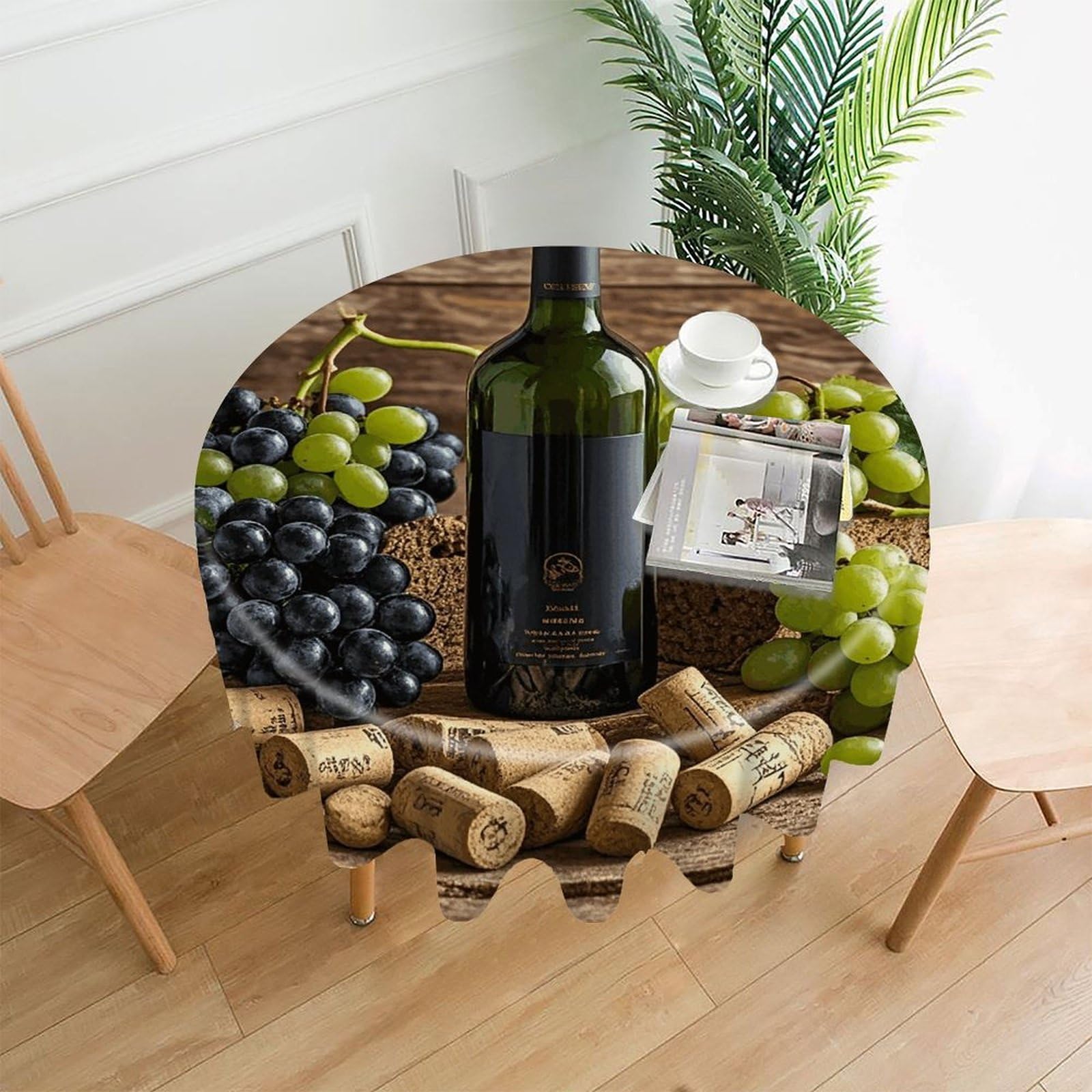 VstaDank Wine Bottle Corks Grapes Tablecloth Easy to Clean Polyester Round Table Cover Washable Round Table Cloth Wrinkle-Free Circle Decoration Tablecloth for Kitchen Dining Room 60"
