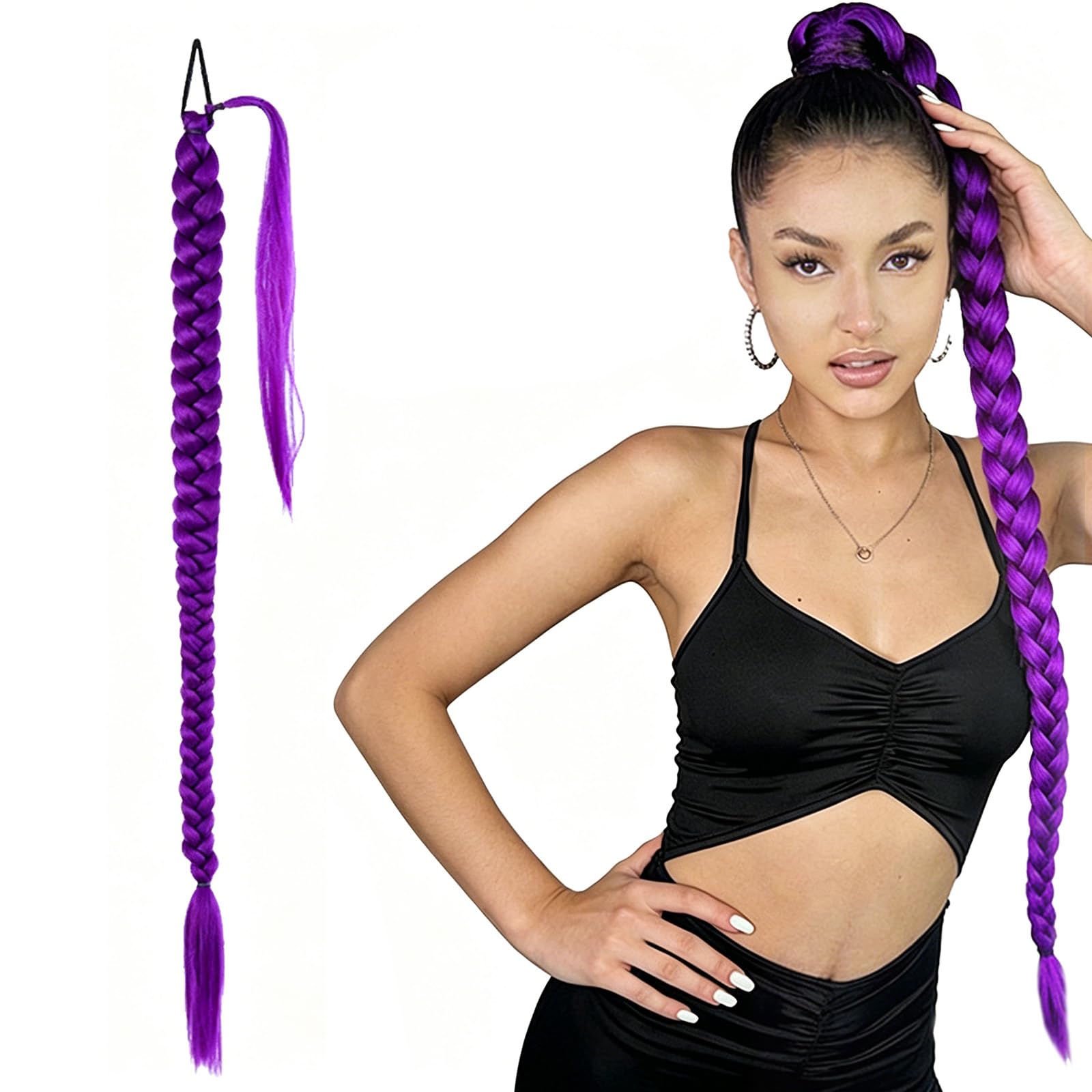 Parrucca Treccia Viola, Extension Capelli per Treccine, 90cm Treccia Finta Capelli, Parrucca Cosplay Anime Treccine Extension Viola Bambina Donna per Festa Halloween Costume Cosplay Quotidiano