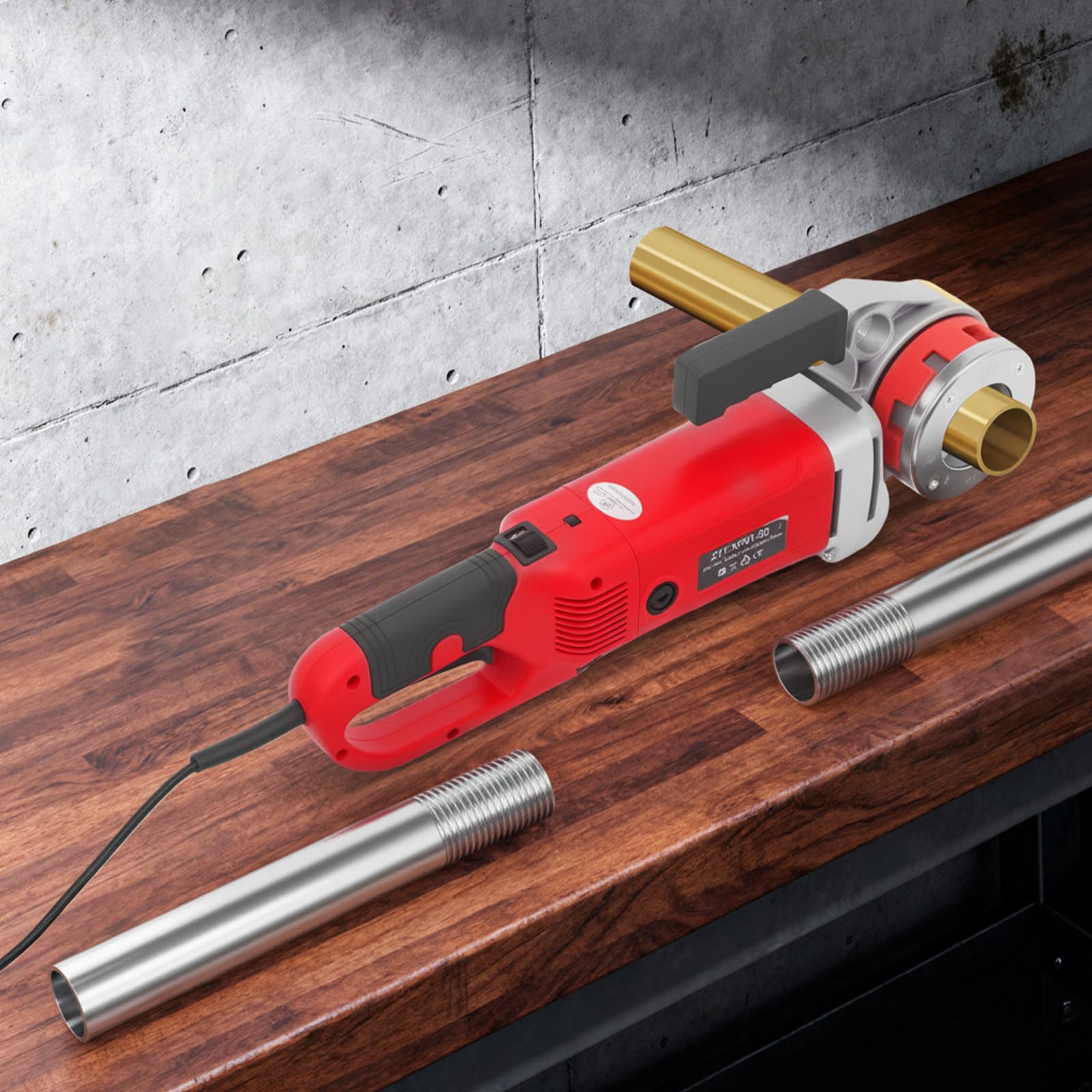 Taraudeuse électrique, 2300 W, 230 V, avec mallette de rangement, 6 filières (2", 1-1/2", 1-1/4", 1", 3/4", 1/2"), taraud électrique (rouge)